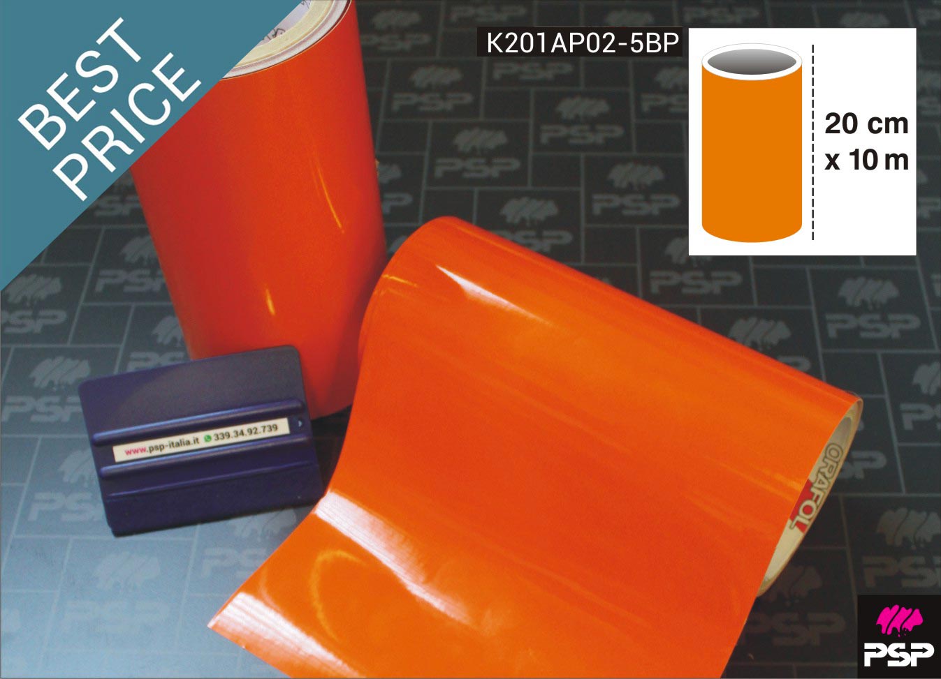 Fascia adesiva in rotolo da 10 mt x 20 cm per ambulanza arancione BP