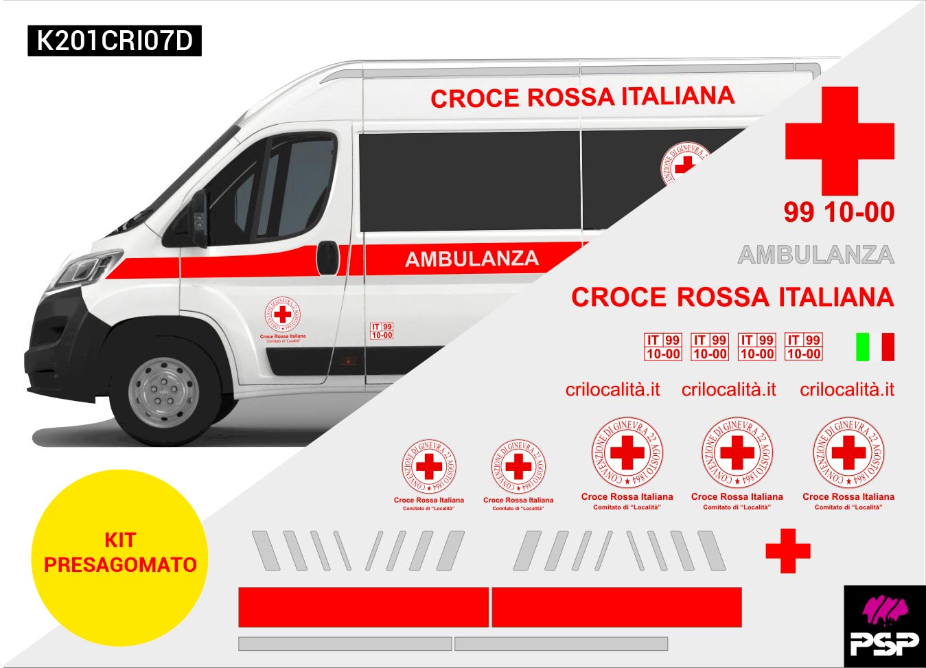 Kit adesivi livrea completa CROCE ROSSA ITALIANA per AMBULANZA Citroën Jumper