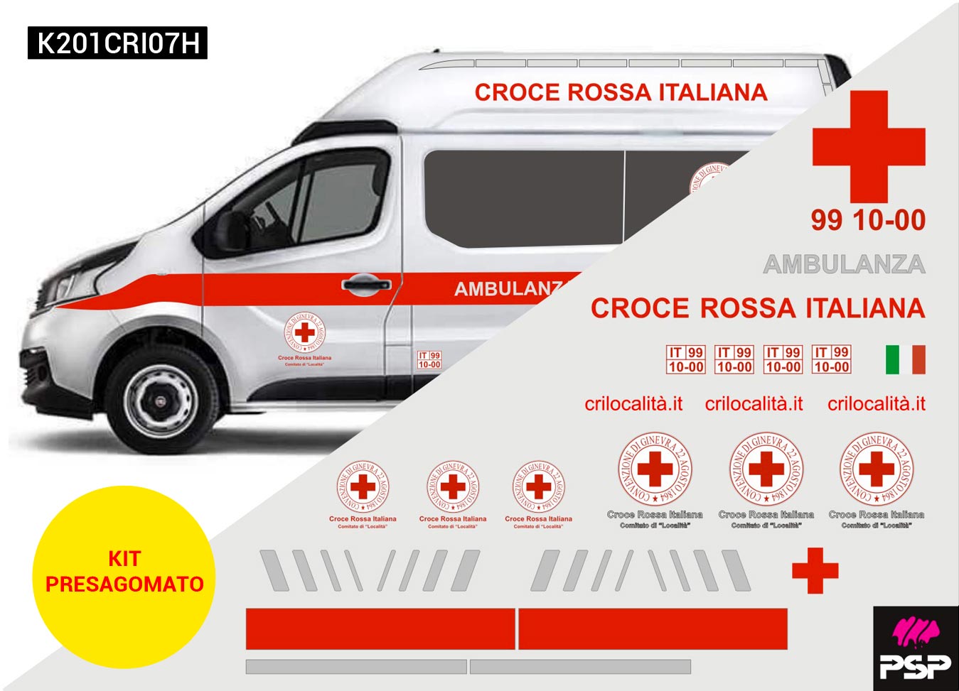 Kit adesivi livrea completa CROCE ROSSA ITALIANA per AMBULANZA Opel Vivaro