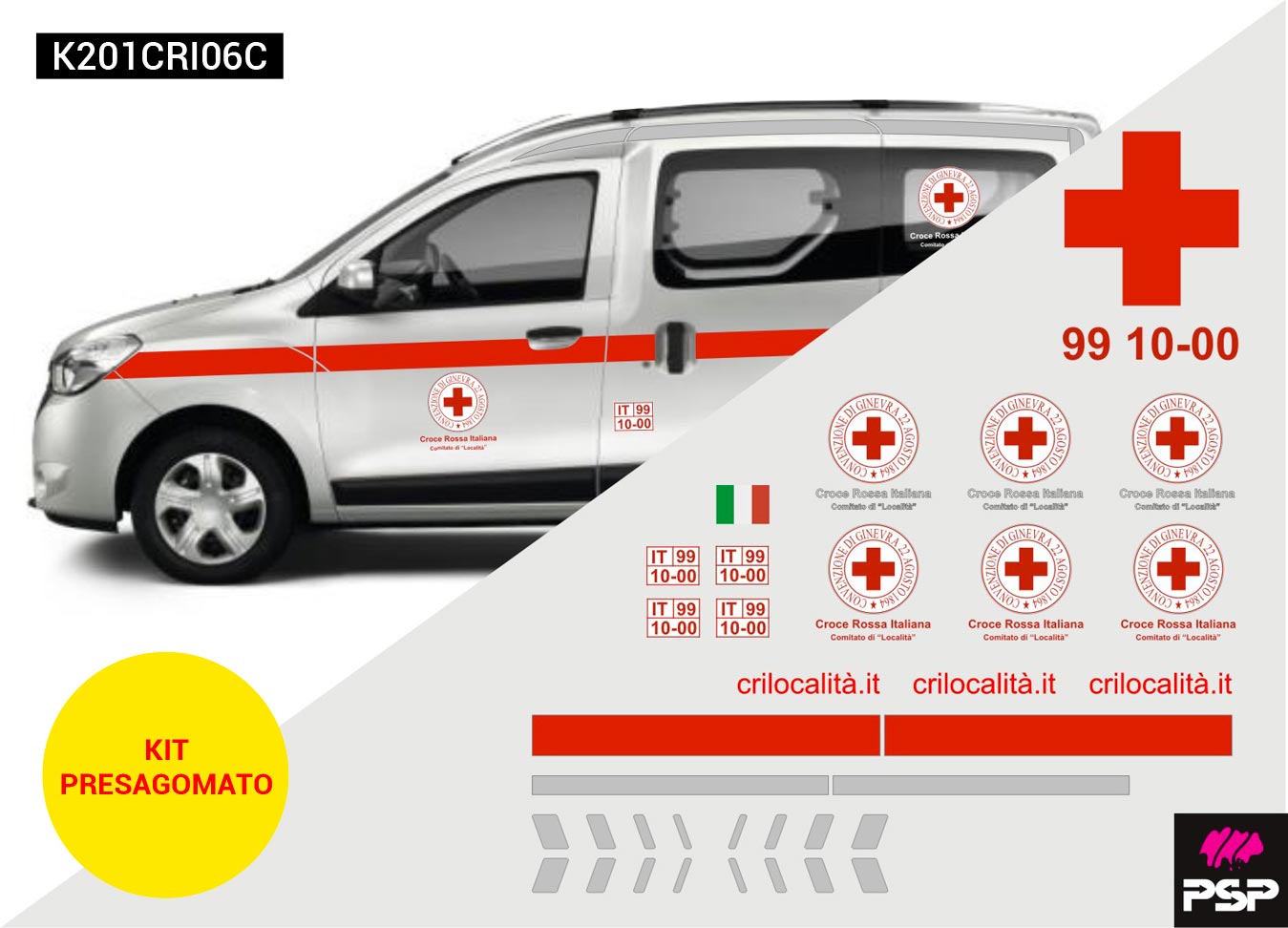 Kit adesivi livrea completa CROCE ROSSA ITALIANA per automedica RENAULT EXPRESS