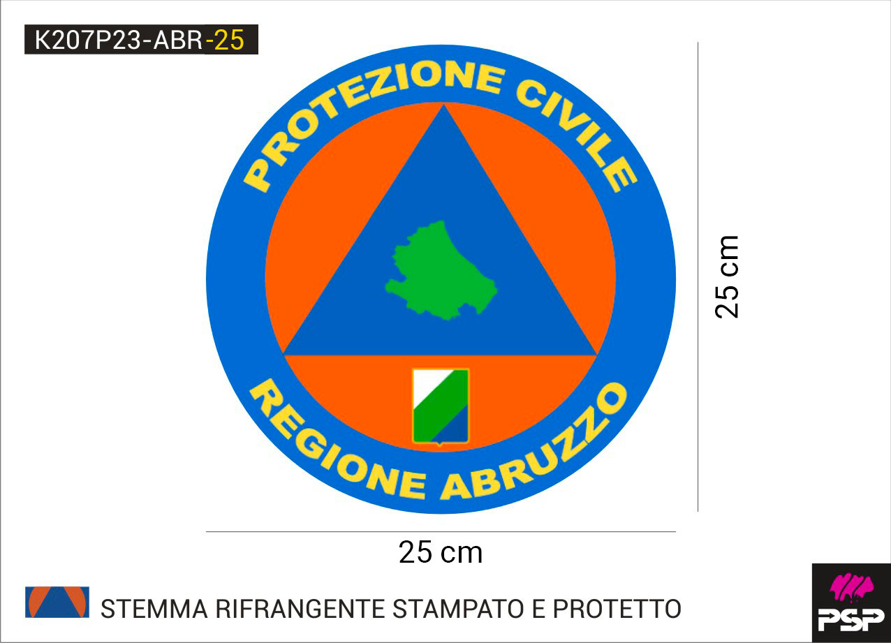 Adesivo stemma protezione civile volontari regione Abruzzo diametro 25 cm. stampato su materiale RIFRANGENTE, con protettivo frontale