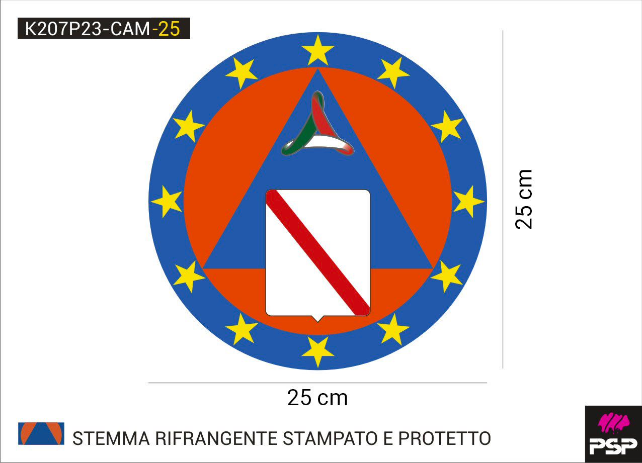 Adesivo stemma protezione civile volontari regione Campania diametro 25 cm. stampato su materiale RIFRANGENTE, con protettivo frontale