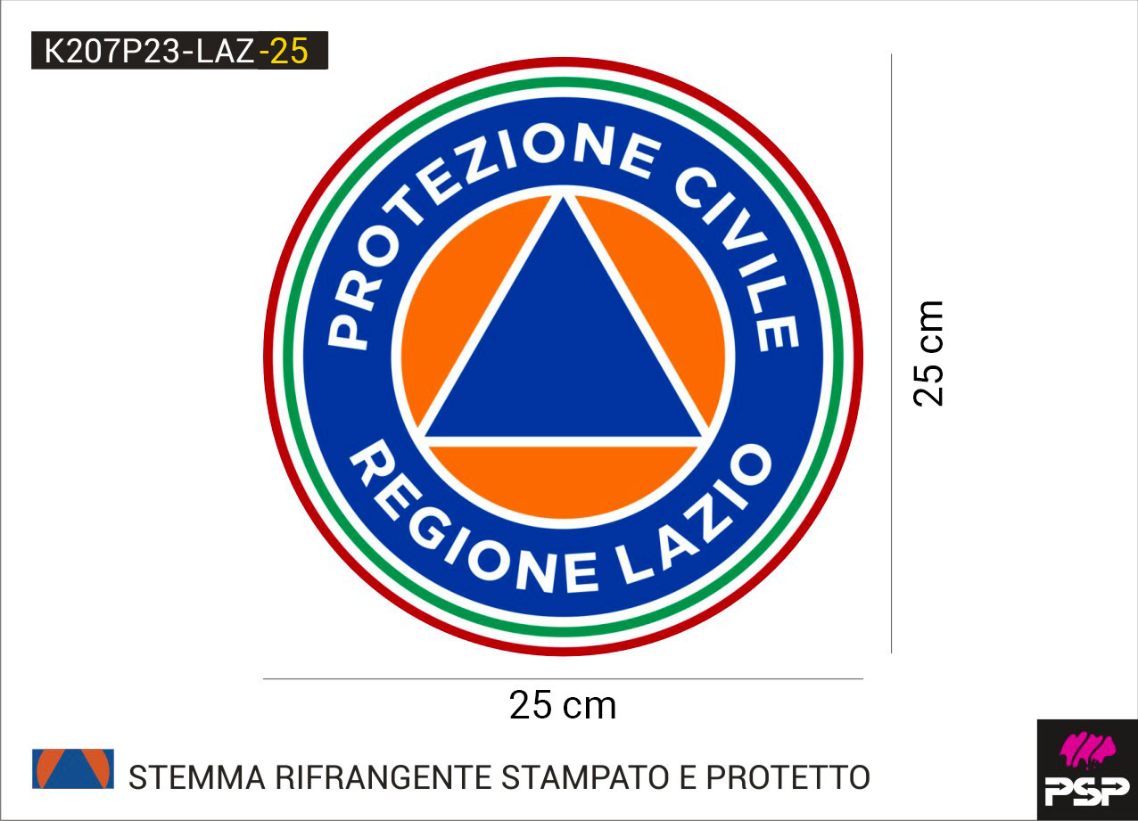 Adesivo stemma protezione civile volontari regione Lazio diametro 25 cm. stampato su materiale RIFRANGENTE, con protettivo frontale