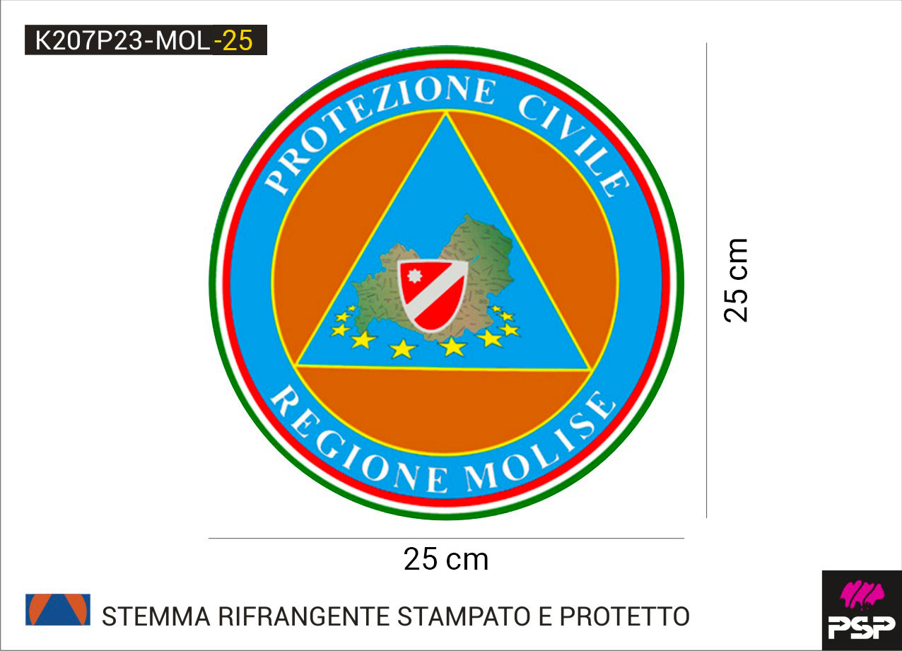 Adesivo stemma protezione civile volontari regione Molise diametro 25 cm. stampato su materiale RIFRANGENTE, con protettivo frontale