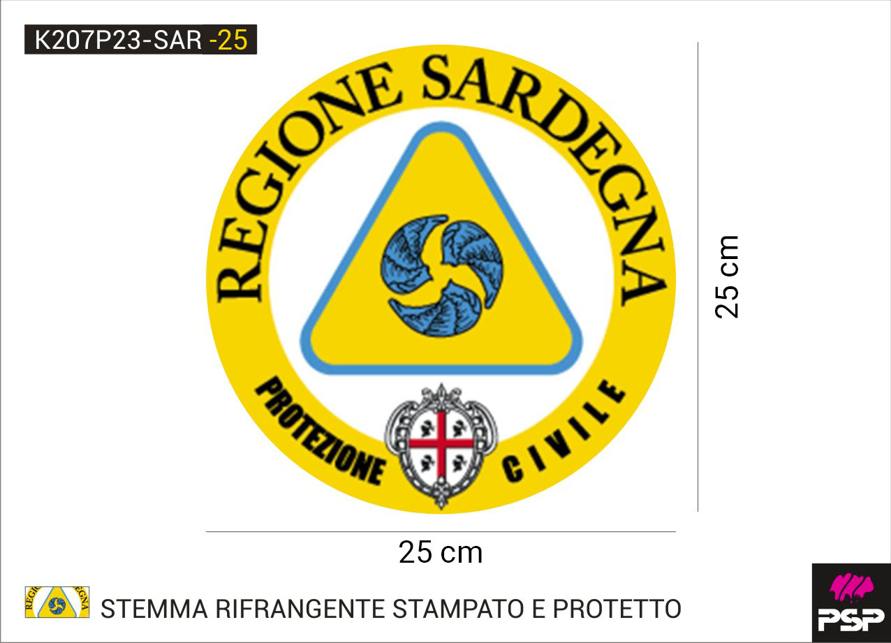 Adesivo stemma protezione civile volontari regione Sardegna diametro 25 cm. stampato su materiale RIFRANGENTE, con protettivo frontale